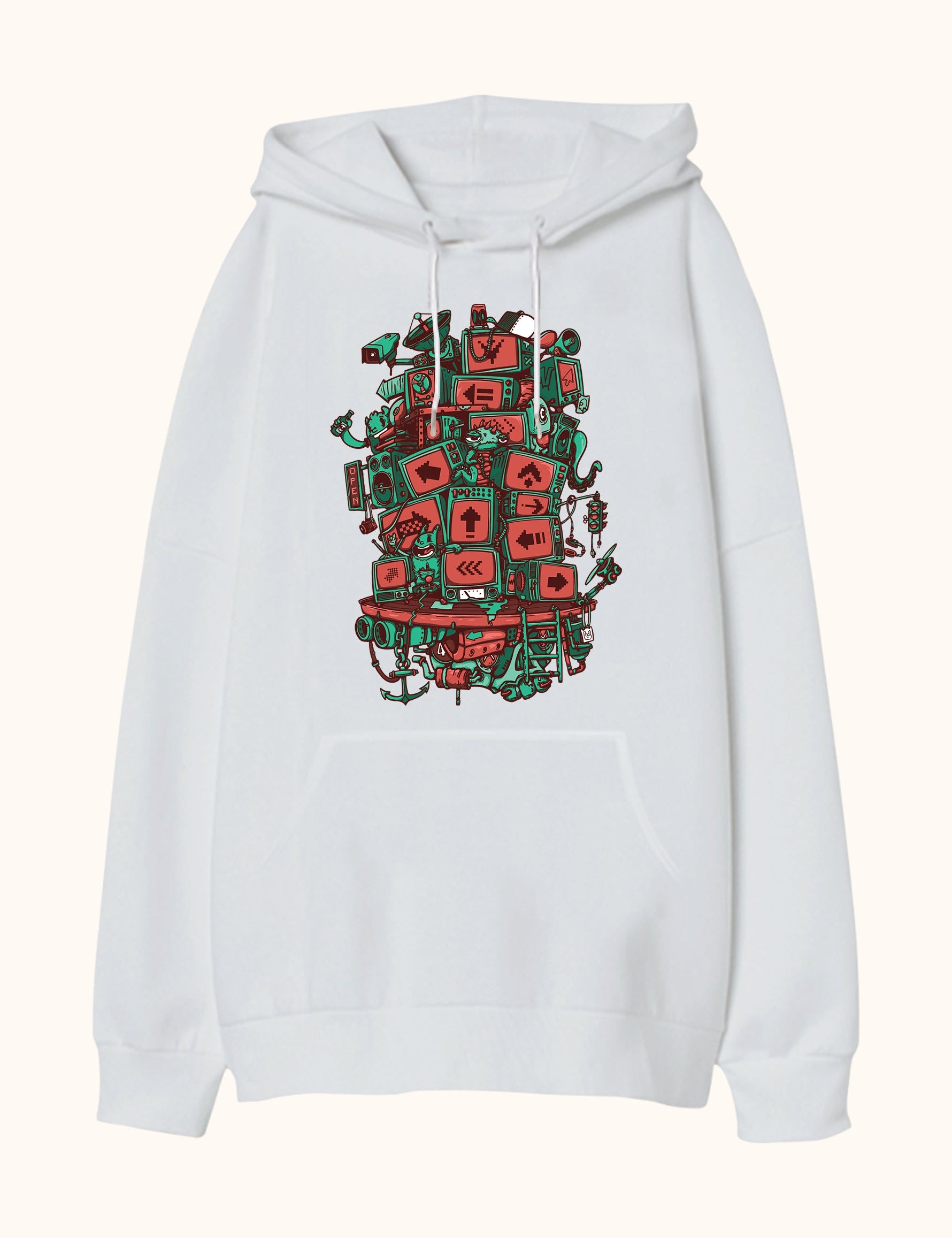 Screen Tower, Oversize Unisex Kapüşonlu Sweatshirt