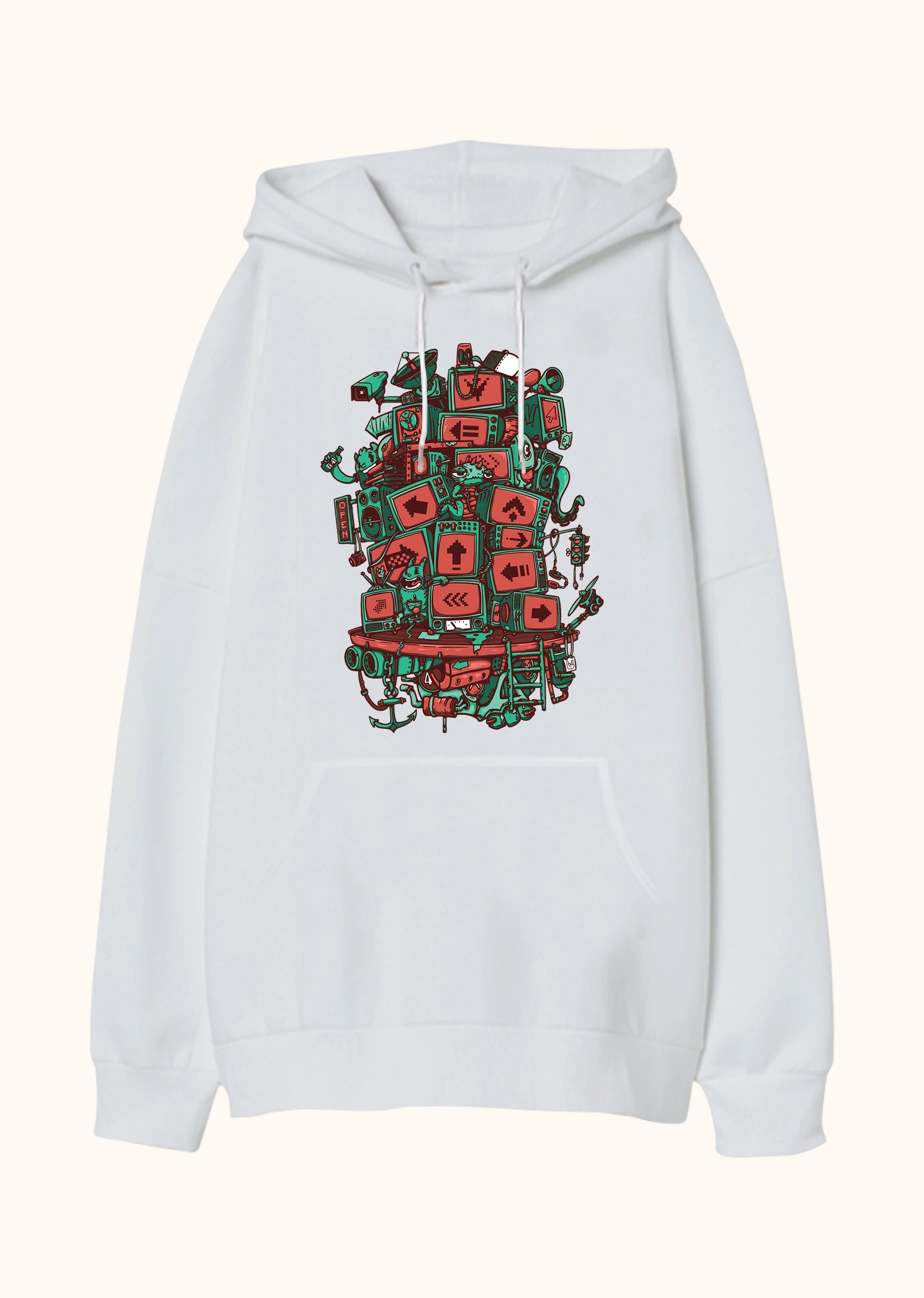 Screen Tower, Oversize Unisex Kapüşonlu Sweatshirt