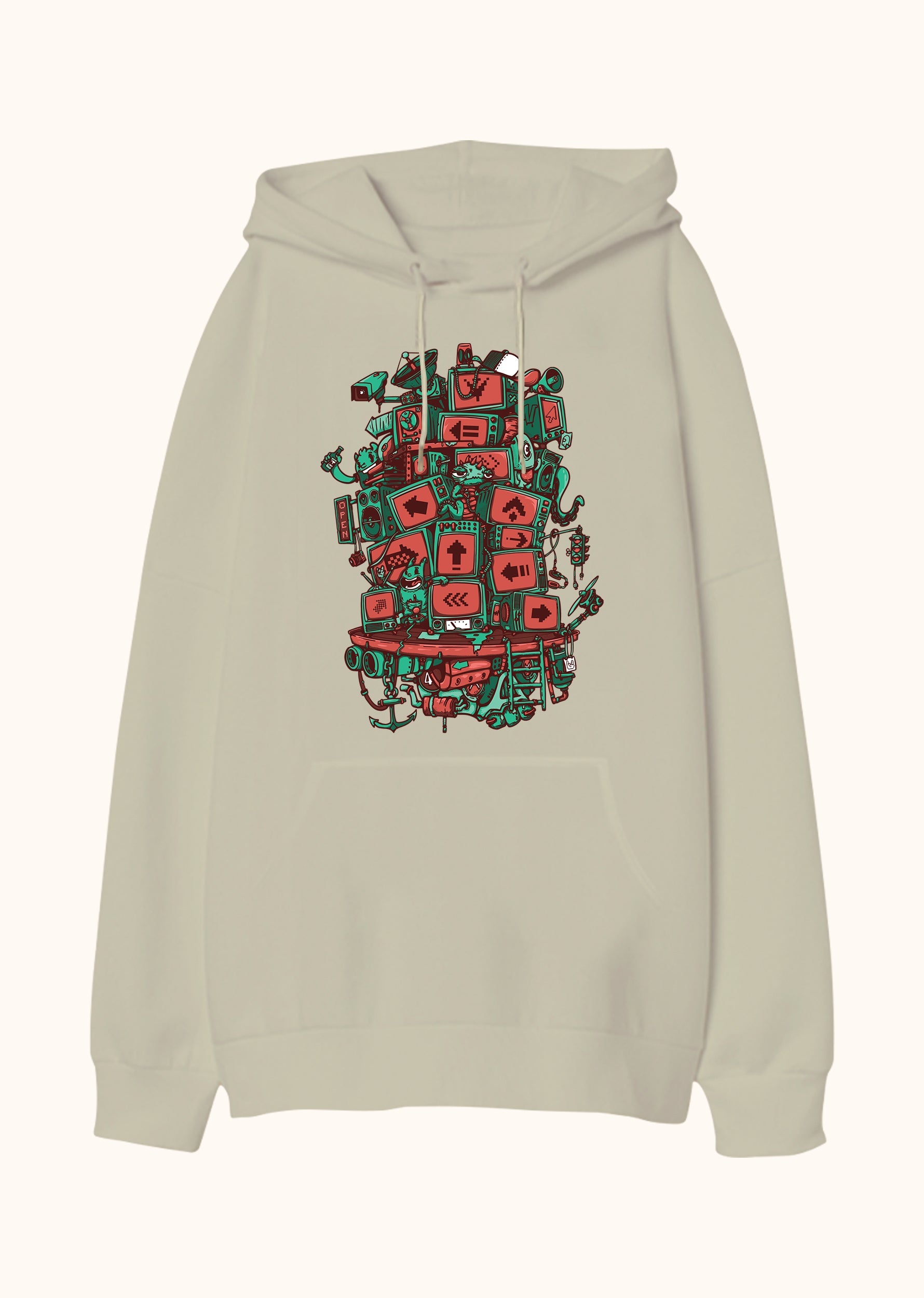 Screen Tower, Oversize Unisex Kapüşonlu Sweatshirt