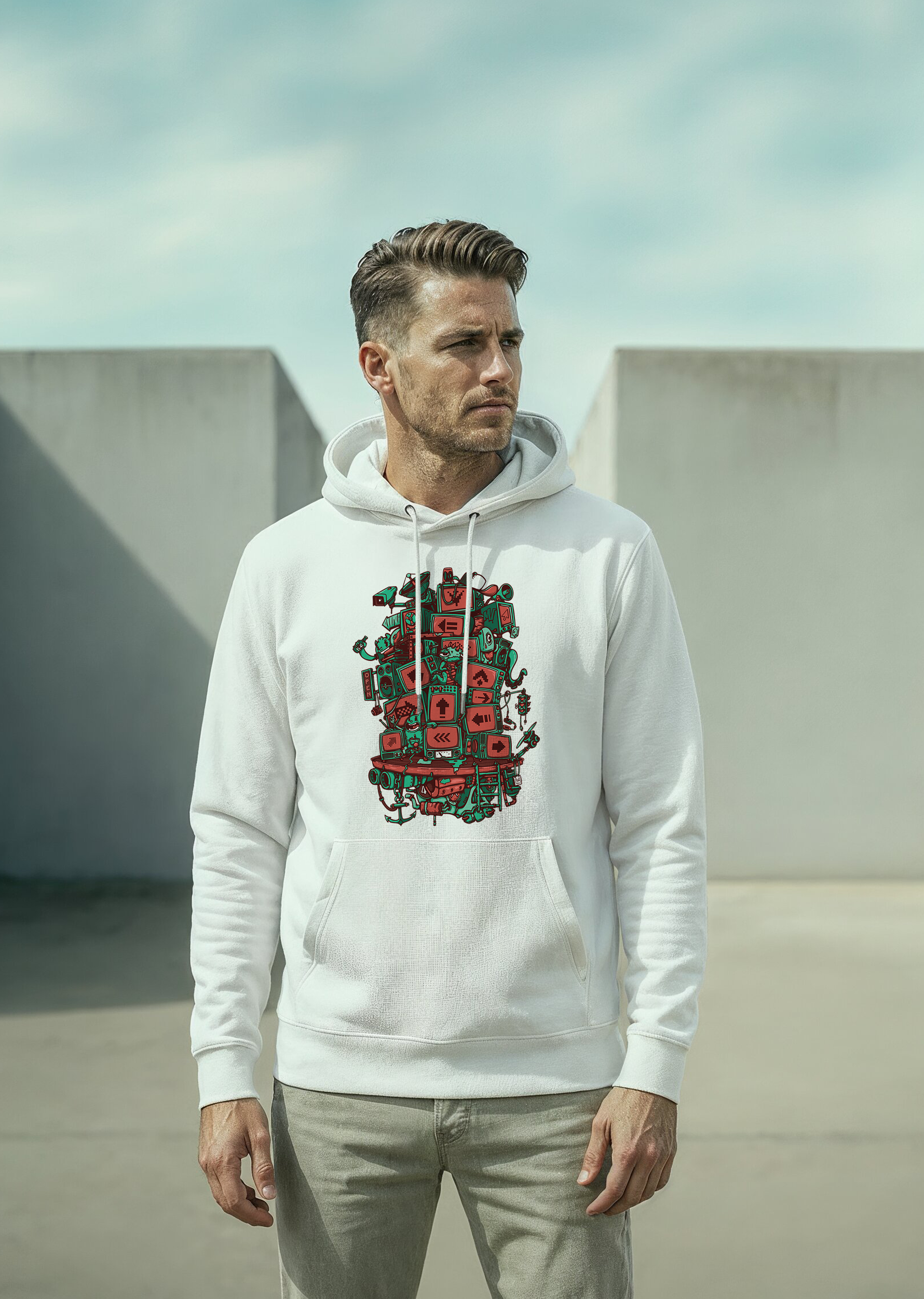 Screen Tower, Oversize Unisex Kapüşonlu Sweatshirt