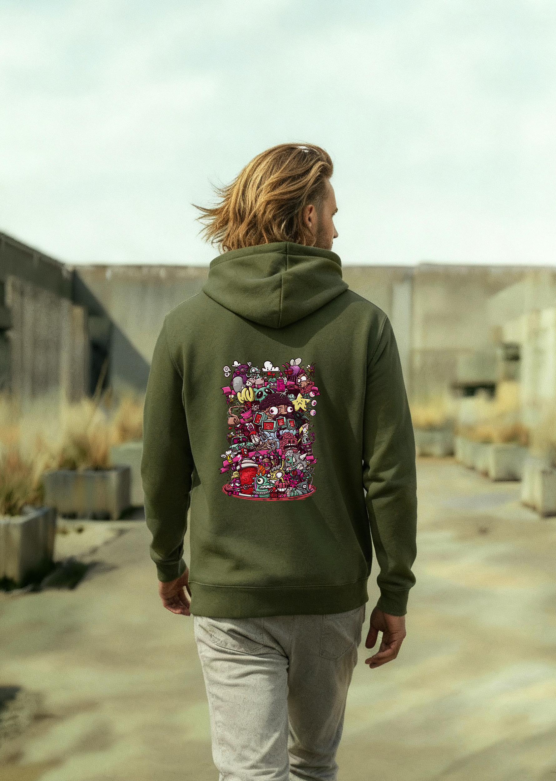 Illustrated Deliriums, Oversize Unisex Kapüşonlu Sweatshirt