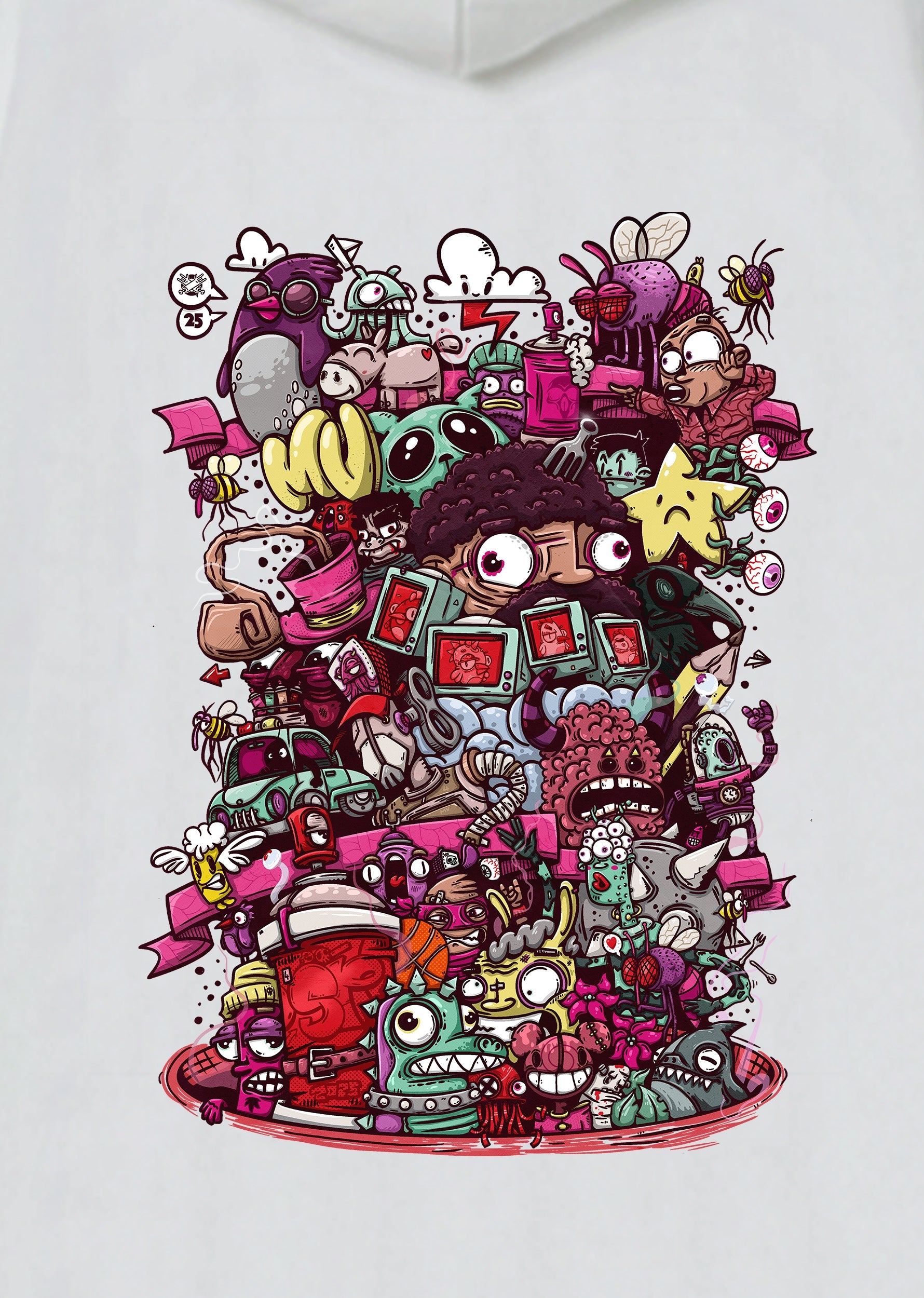 Illustrated Deliriums, Oversize Unisex Kapüşonlu Sweatshirt