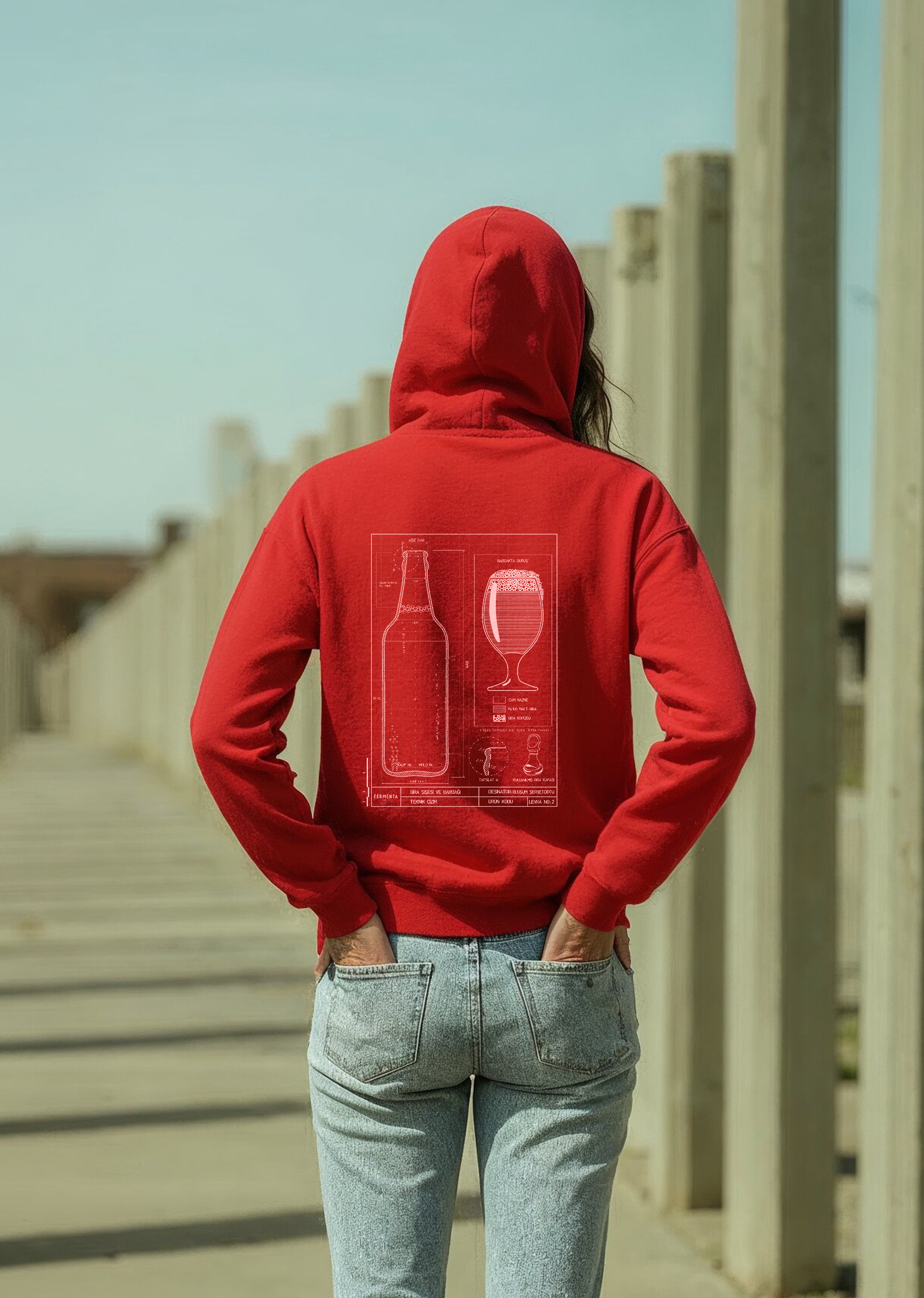 Teknik Bira Bardağı, Oversize Unisex Kapüşonlu Sweatshirt