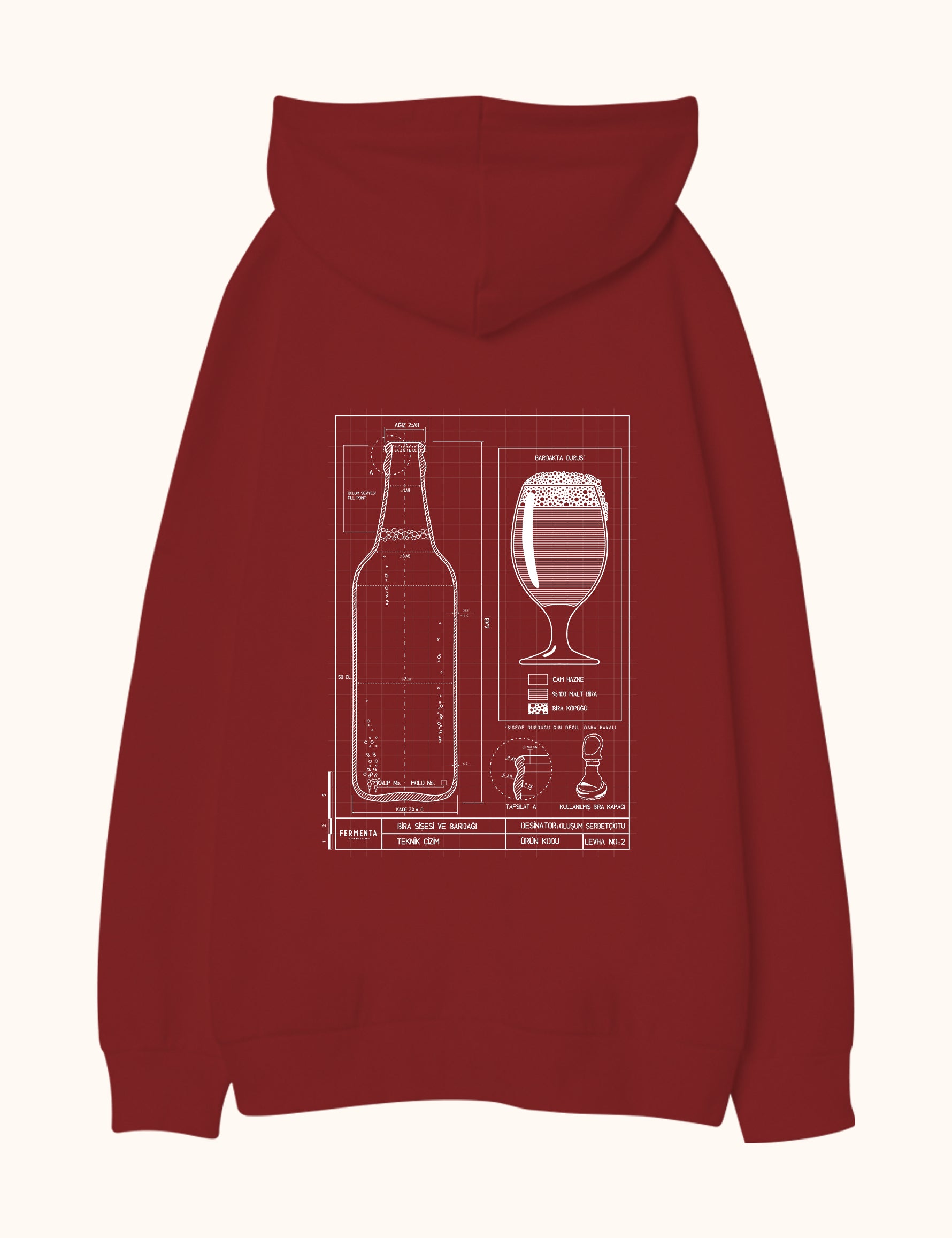 Teknik Bira Bardağı, Oversize Unisex Kapüşonlu Sweatshirt