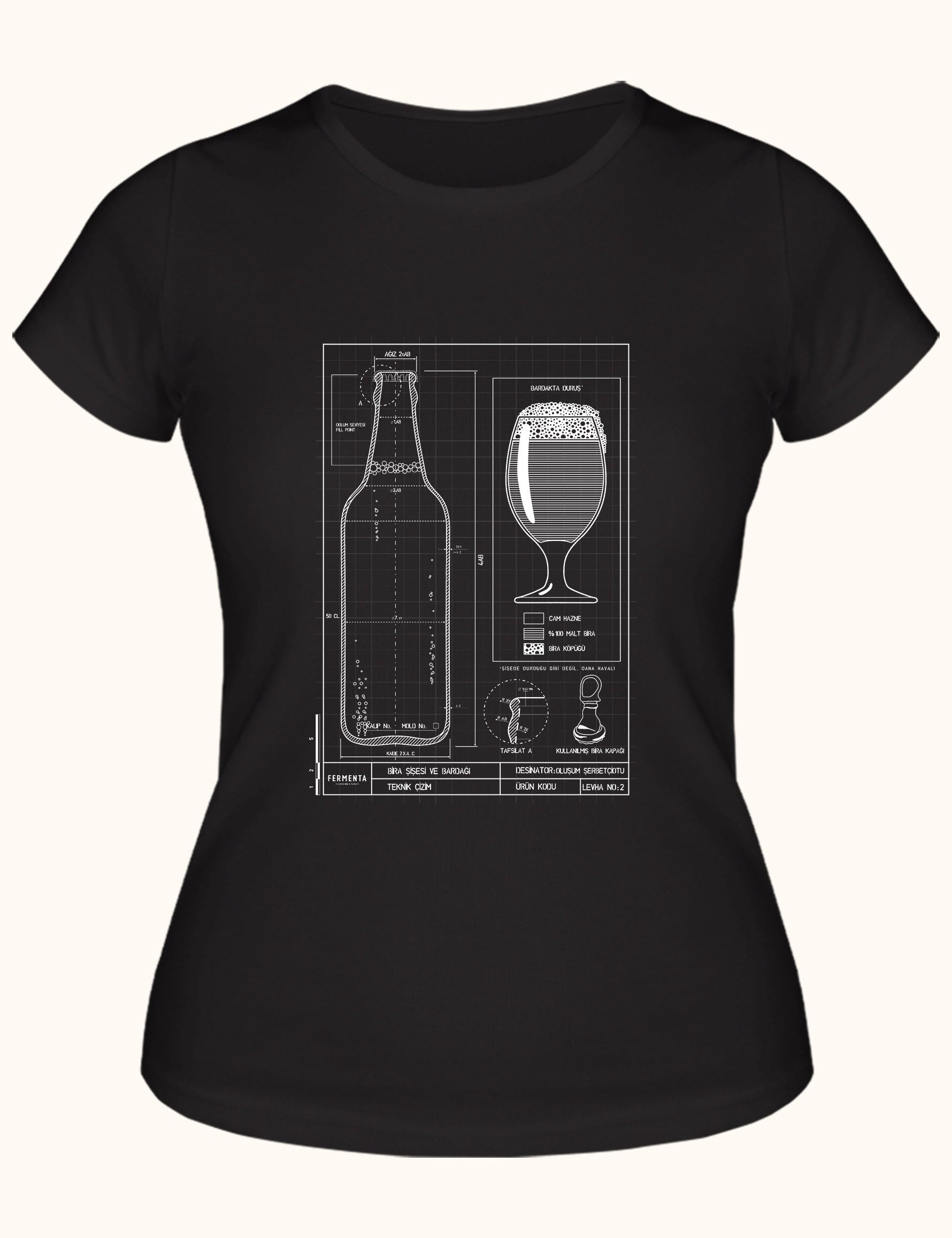 Teknik Bira Bardağı, Kadın Tişört